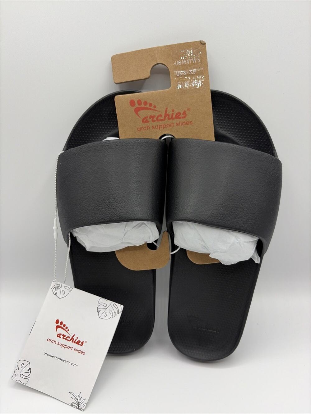 Archies Sliders Sandals Unisex Sz M 4 W 5 Black Arch Support Therapy NWT